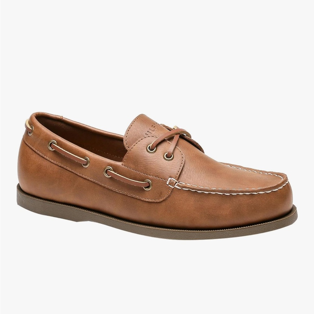 TOMMY HILFIGER Men's Brown Leather Boat Shoes